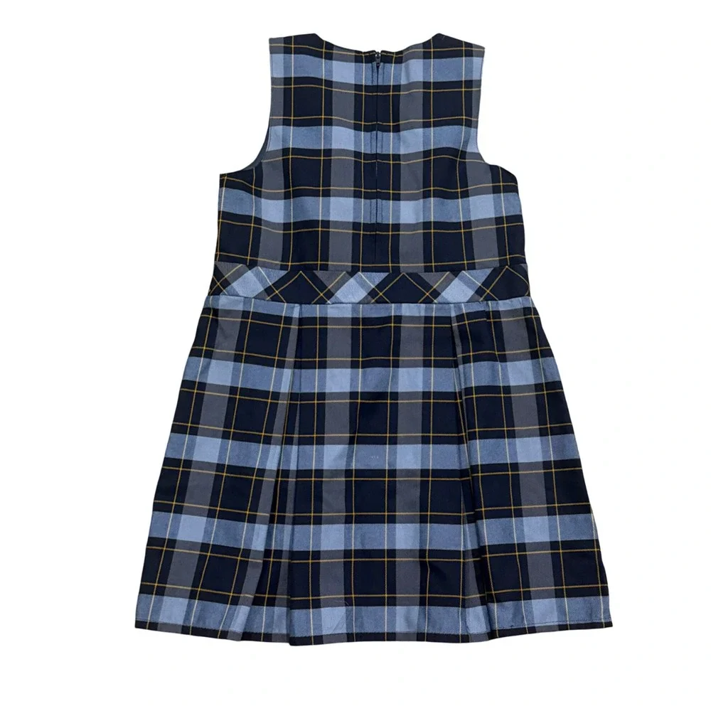 Lands End Girls Blue Plaid School Uniform Jumper Dress Size 12 Pleated